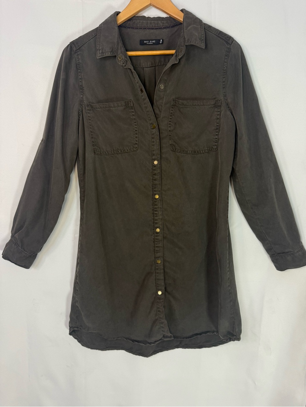 Max Jeans Long Sleeve Black Button-Front Dress Size M